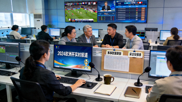 体育新闻编辑室与赛事报道工作场景